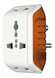 KAVANA 3-Pin 6A Universal Socket Multi Plug Travel Plug Adapter with 1 (6A Socket) and 2(2 Pin) Sockets,Power Plug Multipin Plug Socket Extension Plug,Orange,Pack of 1