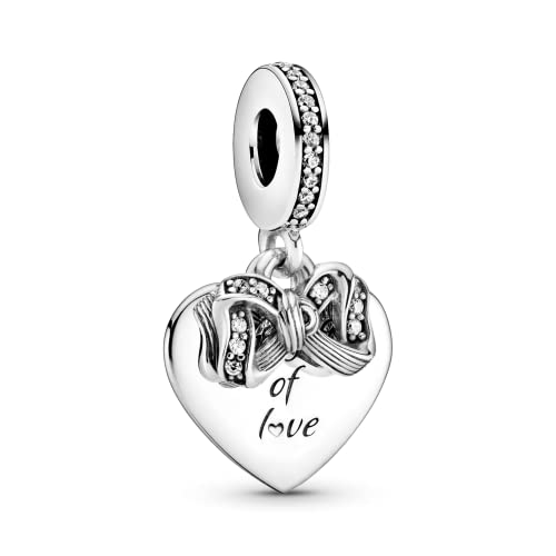 Pandora Bow & Love Heart,Clear Cz Charm #TOP17