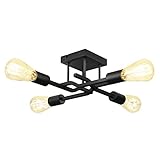 【Diseño Retro】Lámpara de Techo de dormitorio de metal en negro mate tiene 4 brazos de luz, esto se puede combinar perfectamente con diferentes estilos de vida. La lámpara de techo vintage se puede utilizar para iluminación o decoración.
