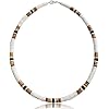 Native Treasure 18" Unisex Puka Shell Necklace - Handmade in the Philippines, White Clam Heishi Shells with Black & Brown Coconut Beads on Stainless Steel Cable Wire, Tropical Beach Surfer Jewelry