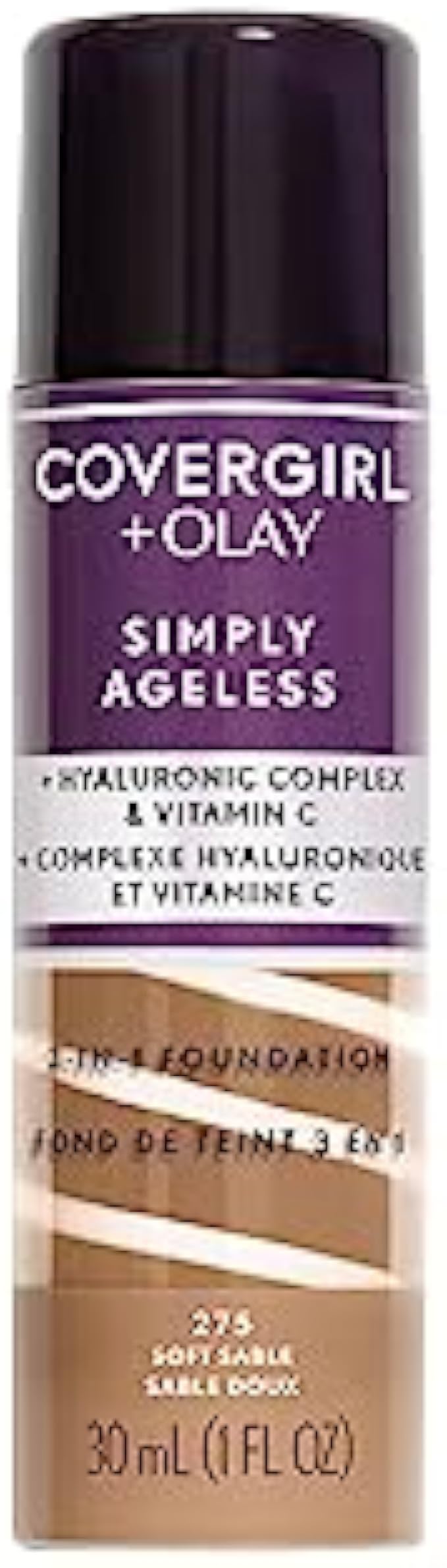 CoverGirl & Olay Simply Ageless 3-in-1 Liquid Foundation, Matte Finish, Hyaluronic & Vitamin C Formula, Cruelty Free, Soft Sable, 1 Count