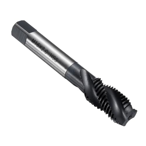 sourcing map Spiral Flute Thread Taps M16 x 2 H2 Metric Machine Threading Tap Bit, Nitrided Coated Screw Tapping Repair Tool, M2 High-Speed Steel (HSS6542)
