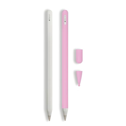 Image of Silicone Case for Apple Pencil Pro & Apple Pencil 2nd Generation, Light Pen Skin Cover Sleeve Accessories Soft Protective iPad Pencil Grip Holder with 2 Nib Covers, Pink