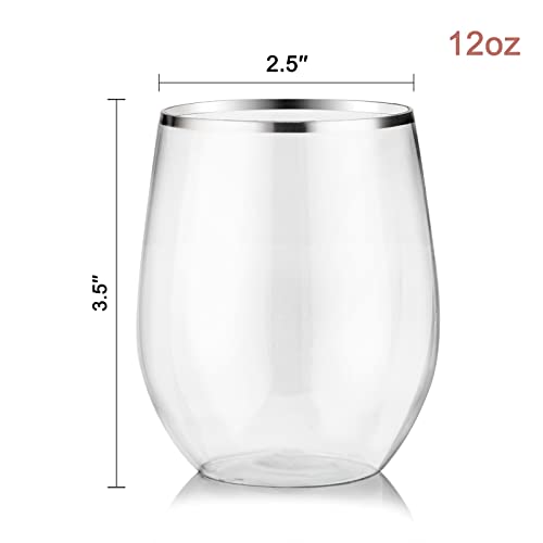 Sut 32 Pack 12Oz Silver Rimmed Plastic Wine Glasses Stemless, Disposable Wine Cups With Premium Quality, Reusable, Unbreakable, Crystal, Shatterproof And Bpa-Free, Perfect For Party, Wedding, Picnic #TOP1