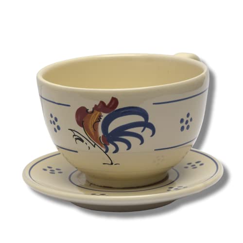 Tazza Colazione grande con Manico in terracotta, Set tazza da latte con piattino, Tazza Cappuccino, Tazza grande 500 ml per tè, infusi e bevande calde. Desing Gallo – Colì