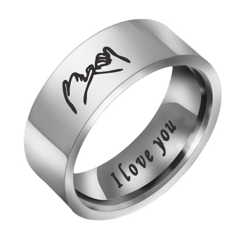 Image of Homxi Wedding Ring Stainless Steel Men Women,Round 8MM with I Love You Mens Rings Silver Ring Size X 1/2