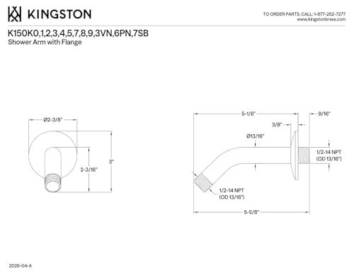 Kingston Brass K150K7SB Trimscape 6-Inch Shower Arm with Flange, Brushed Brass by Kingston Brass - Image 2