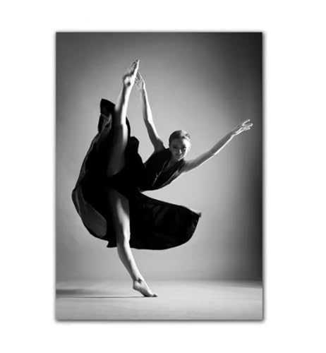 Peinture sur toile murale ballerine noire et blanche 50x70 cm pour décoration de chambre ado