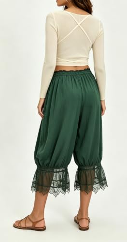 Image of UAURORAO Women Lace Trim Bloomer Pants Flowy Culottes Pantaloons Bloomers