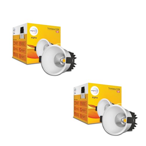 Image of wipro 12w Alpha Trimless COB | Neutral White (4000K) | Aluminium PDC Heat Sink | Sharp Beam Angle with Reflector for Home, Office and Store Cabinet Display | Pack of 2