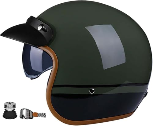 Xlgnxxl Retro Olivgrün Jethelm mit Visier