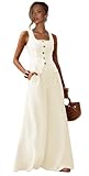 Two Piece Pants Set for Women Linen Square Neck Vest and Wide Leg Pants Solid Cream Womens Summer Sets 2 Piece Outfits Size Medium