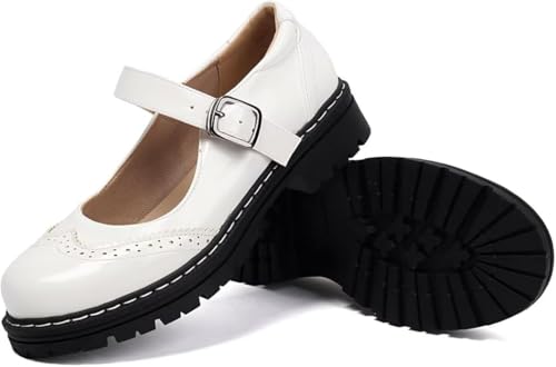 Mary Jane Shoes Platform Chunky Mary Jane for Women Ladies Ankle Tied, Round Toe for Casual Dresses, Work, and Campus4