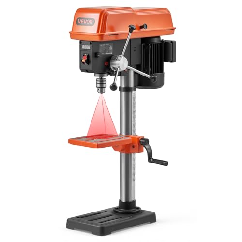 Image of VEVOR 10-Inch Benchtop Drill Press, 5 Amp, 0.8 HP 600W Bench Drill Press, 530-3140 RPM Variable Speed, 0-45° Tilting Worktable, with Laser and LED Work Light, Tabletop Drilling Machine, for Wood Metal