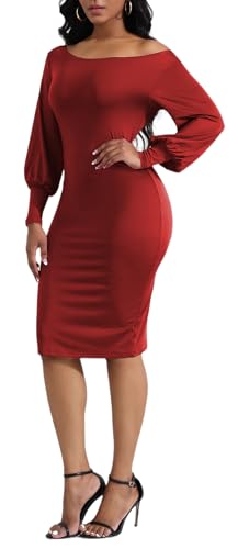 LalaLin Elegant Vintage Dress for Women Long Sleeve Solid Color Crew Neck One Shoulder Formal Gown Midi Dresses3