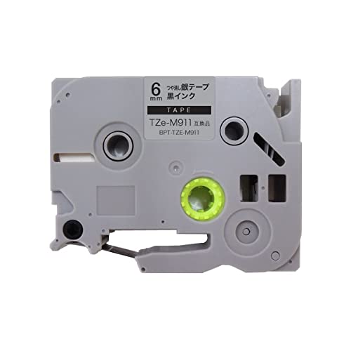ブラザー用 ピータッチ 互換 テープ Tze-M911 ラベルカートリッジ 6mm (つや消し銀テープ／黒文字) ピータッチキューブ対応