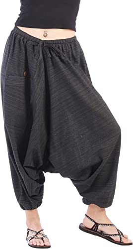 Image of Whitewhale Mens Women Cotton Stripe Aladdin Loose Baggy Boho Hippie Harem Pants