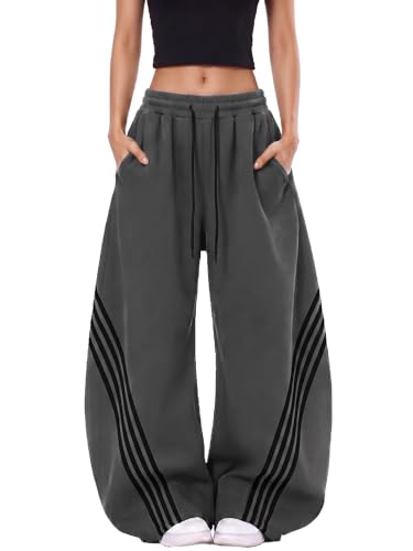 Image of EMMIOL Women's Y2K Baggy Barrel Striped Sweatpants High Waisted Wide Leg
