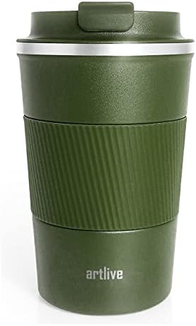 Coffee Cup, Travel Mug Insulated & Reusable Thermal Stainless Steel Eco-Friendly with Lid for Hot & Cold Drinks 380ml (Black)