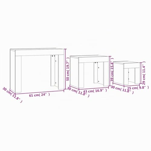 Miniatura 3 de Vidaxl Mesas De Centro Apilables 3 Piezas Auxiliar Consola Mesita Salón Lateral Té Café Sofá Sala De Estar Muebles Contrachapada Roble Sonoma