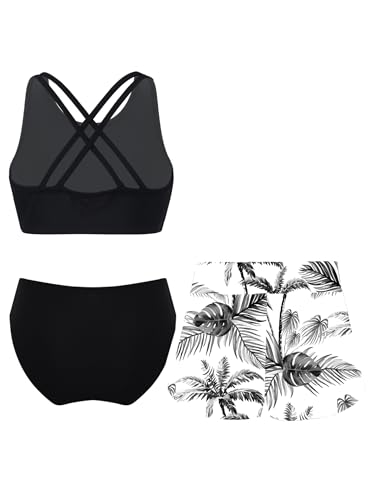 Sxiwei Kids Girls Summer Beach Pool Swimsuits Printed 3 Pieces Bikinis with Shorts Bathing Suits2