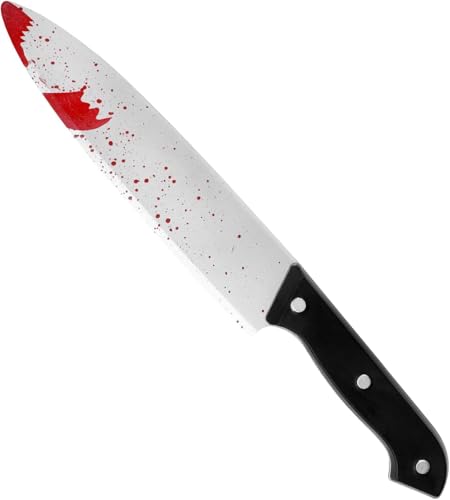 VEYLIN Halloween Costume Prop Bloody Knife, 30 cm Plastic Halloween Bloody Knife, Blood Splatter Design for Halloween Party Costume