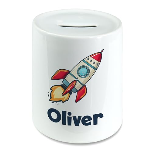 Image of Personalised Any Name Rocket Ship Money Box for Kids - Savings Bank - Piggy Bank - Boys, Girls Gift