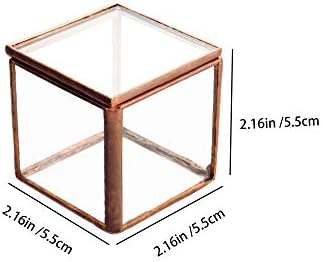 Feyarl Tiny Trinket Box Clear Glass Jewelry Box Ornate Rings Earrings Organizer Box Decorative Keepsake Case with Lid for Wedding Birthday Gift (Copper)
