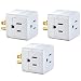 3-Pack Grounded 3-Outlet Tap, 3-Outlet Wall Tap Grounding Adapter, Triple Cube, 15-Amp 125-Volt, ETL Listed, Color Light Gray.