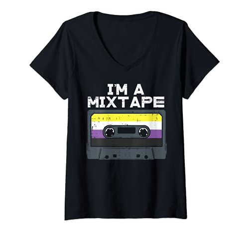 Damen I'm A Mixtape Cassette LGBTQ Non-Binary Flag Genderqueer T-Shirt mit V-Ausschnitt