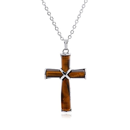 Natural Stone Cross Gemstone Pendants Charms Cross Quartz Healing Charms With 18 inch Chain Jewelry Necklace