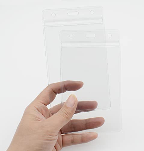 Winure 50 Pack Vinyl Id Badge Holders (Fit 3X5 Inch Inserts), Waterproof, Clear Plastic, Premium Quality, Heavy-Duty, Vertical Hanging Card Holder With Zipper, Durable Nametag Holders #TOP3