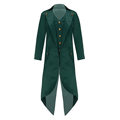 Yuumin Boy's Steampunk Vintage Tailcoat Jacket Gothic Victorian Frock Coat Uniform Renaissance Costume For Halloween Dark Green 10 Years #TOP1