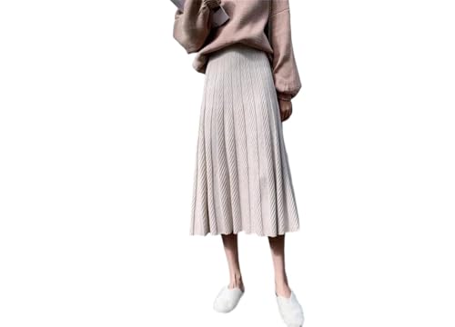 Women Thick High Waist Skirts Women Casual A Line Pleated Warm Skirts Solid Color Knit Long Drees