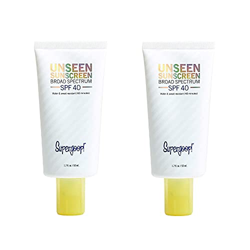 2Pack Supergoop, Unseen Sunscreen SPF 40, 1.7 oz - Oil-Free, Weightless & Invisible Broad Spectrum Face Sunscreen for All Skin Types - Scent-Free - Great Makeup Primer - Beard-Friendly