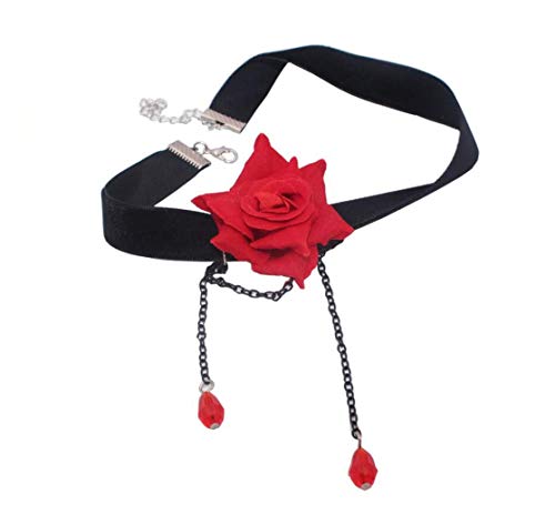 Upstore 1Pcs Red Rose Flower Popular Women Girls Gothic Lolita Black Lace Collar Choker Necklace Retro Rose Collarbone Chain Clavicle Necklace Jewelry Ornament Perfect Christmas New Year Gift #TOP1