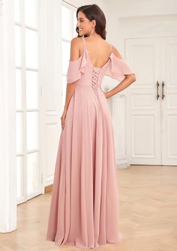 Off The Shoulder Bridesmaid Dresses for Women Chiffon Ruched A Line Formal Party Dress with Slit2