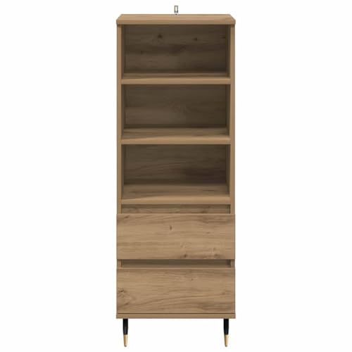 Tabla alta de roble 40x36x110 cm con 3 estantes y 2 cajones para salón y pasillo 7