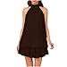 TPSKVT Womens Dress 2026 Neck Double Layered Mini Dress Lightweight Solid Color Flowy Beach Dresses for Holiday Fashion