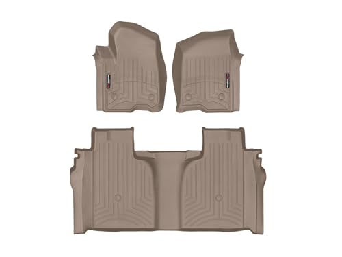 Image of WeatherTech Custom Fit FloorLiners for Chevrolet Silverado 1500, Silverado 2500HD /3500HD, Silverado 1500 LTD - 1st & 2nd Row (451436-1-2), Tan