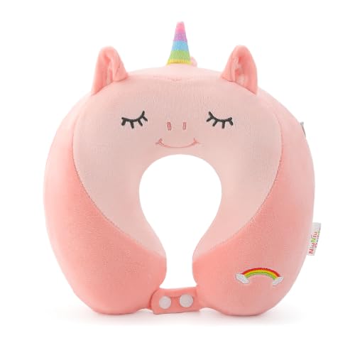 Image of Memory Foam Kids Travel Neck Pillow for Ages 9+, Removable Cover, Unicorn