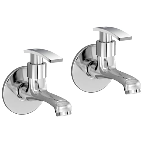 Image of Plantex Bib Cock Water Tap for Bathroom with Brass Spindle and Water Saving Nozzle /Kitchen and Bathroom Accessories - Pack of 2 (Long Body-Chrome)