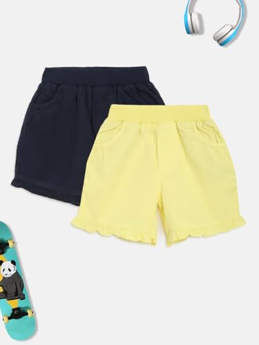 Image of Li'l Tomatoes Girls 100% Cotton Combo Shorts Pack of 2 | Soft & Breathable Summer Shorts | Elastic Waist Casual Wear | 2-14 Years