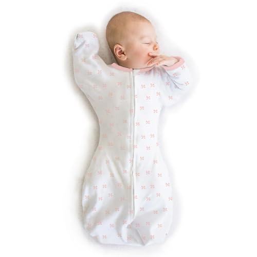 Amazing Baby Transitional Swaddle Sack, Arms Up Half-Length Sleeves & Mitten Cuffs, Swaddle for Newborn Transition to Baby Sleep Sack Wearable Blanket, Medium, 3-6 month, 14-21 lb, Pink Tiny Bows
