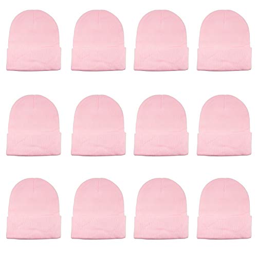 Gelante Unisex Beanie Cap Knitted Warm Solid Color and Multi-Color Multi-Packs.2040-12LT Pink