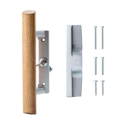 HOME MASTER HARDWARE Juego de manijas de repuesto para puerta corrediza de patio, manijas de puerta corredera sin llave con mango de madera, espacio entre agujeros de 3-15/16 pulgadas