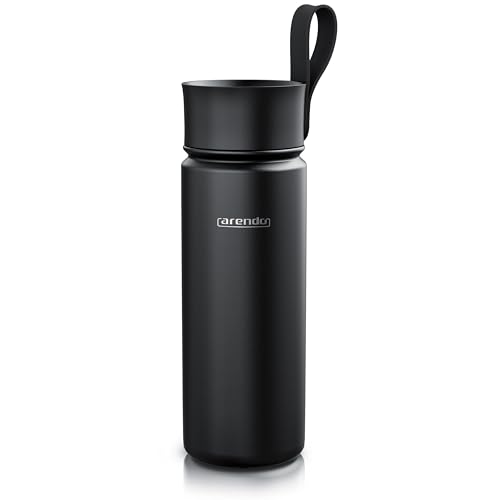 Arendo - Thermosflasche 550 ml Edelstahl - Thermoskanne doppelwandig – thermal flask - Trinkflasche mit Softgriff – auslaufsicher – Isolierbecher mit abnehmbarem Deckel - mattschwarz