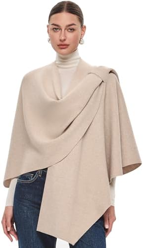 PULI Womens Large Cross Front Poncho Sweater Wrap Topper Knitted ...