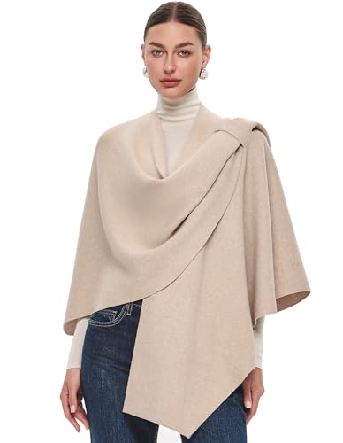PULI Womens Extra Thick Warm Shawl Wraps Large Cross Front Poncho Sweater Wrap Topper Evening Dress for Fall Winter Barley twist