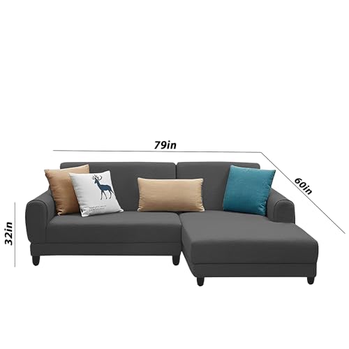 Image of Kraven RHS 4 Seater L Shape Sofa Set for Living Room (Black Fabric) Premium Fabric Sofa